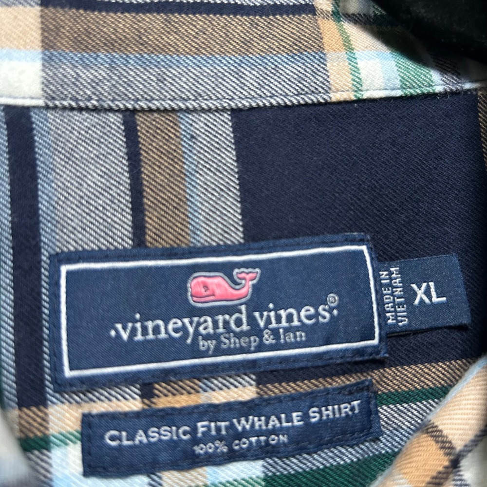Vineyard Vines Classic Fit Whale Shirt Mens XL Navy Plaid Preppy Coastal - Picture 2 of 10